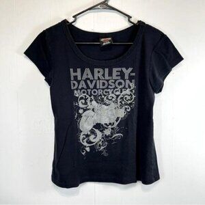 Harley-Davidson Black + Metallic Silver Fort Thunder Short Sleeve Baby Tee